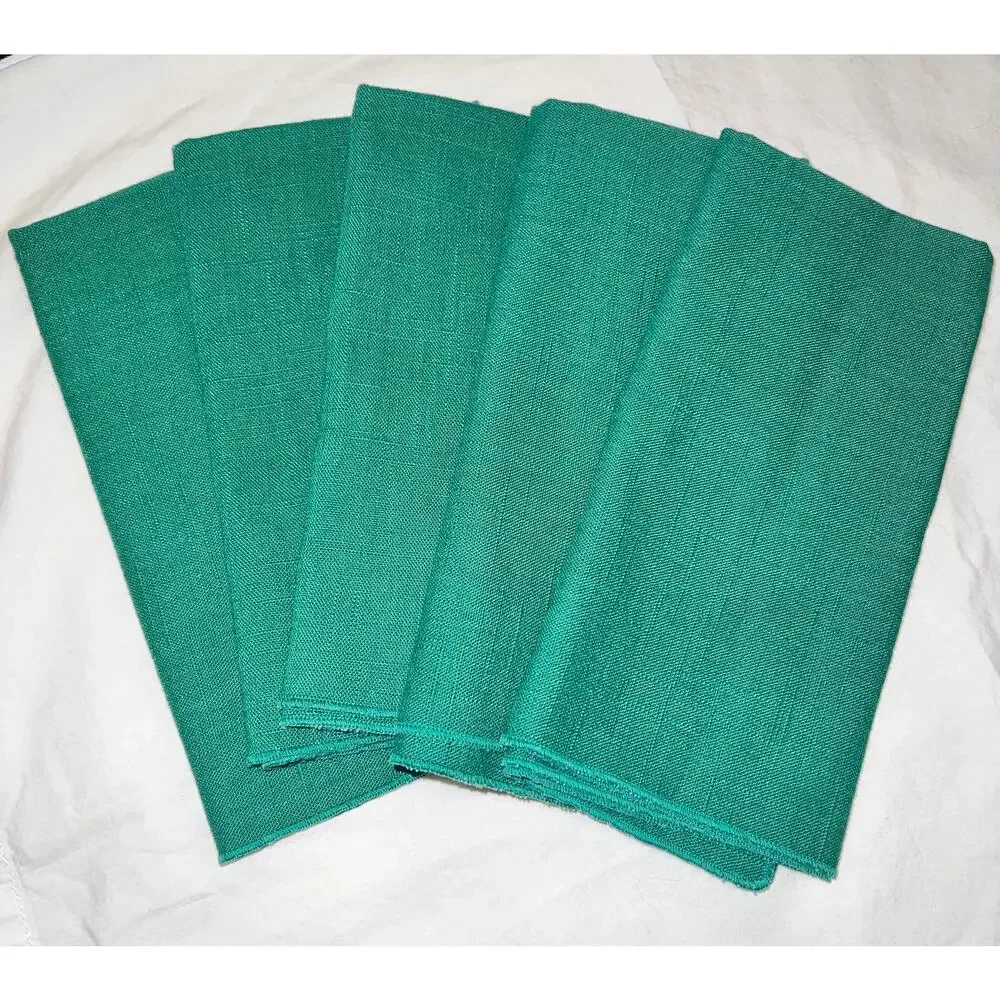 Set of 5 Green Cloth Dinner Napkins Christmas Holiday Table Linens Tartan Ribbon